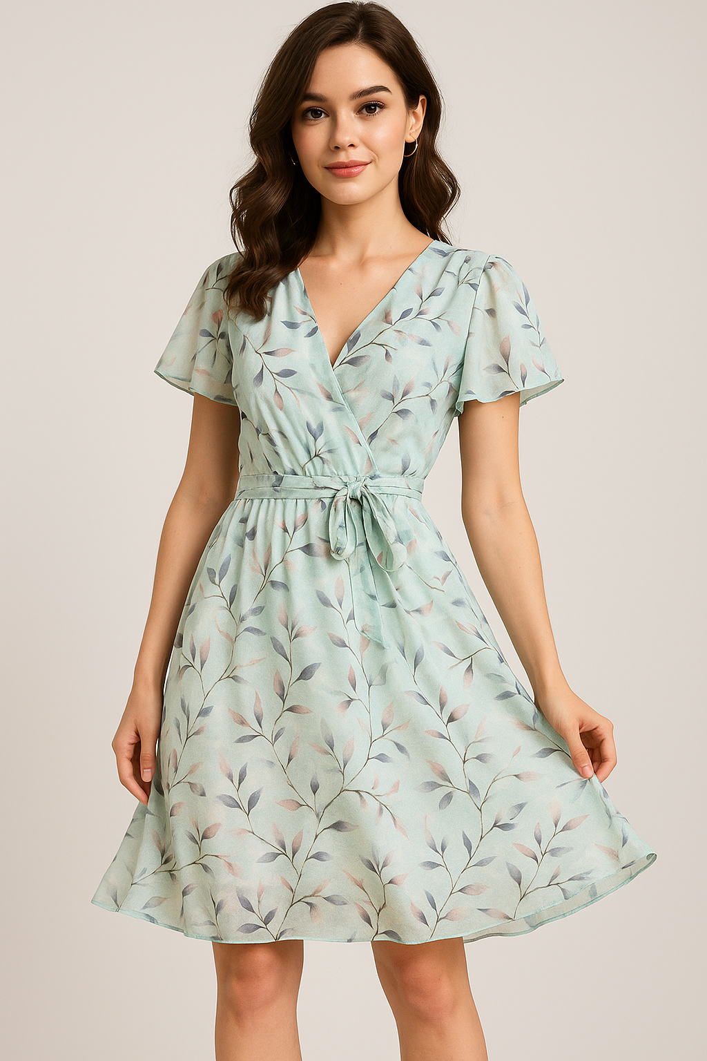 Bluish Thin And Light Leaves Digital Printed Fabric - Weightless