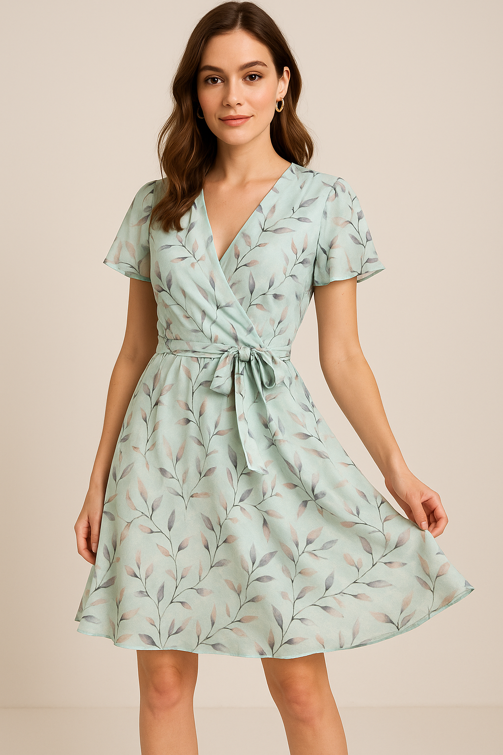 Bluish Thin And Light Leaves Digital Printed Fabric - Weightless