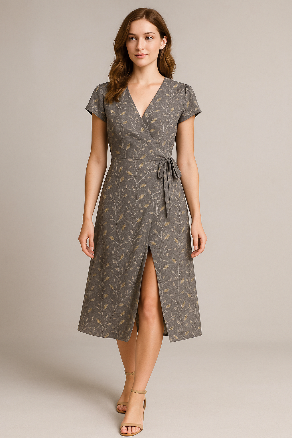 Brown Leaves With Stalk Digital Printed Fabric - Weightless