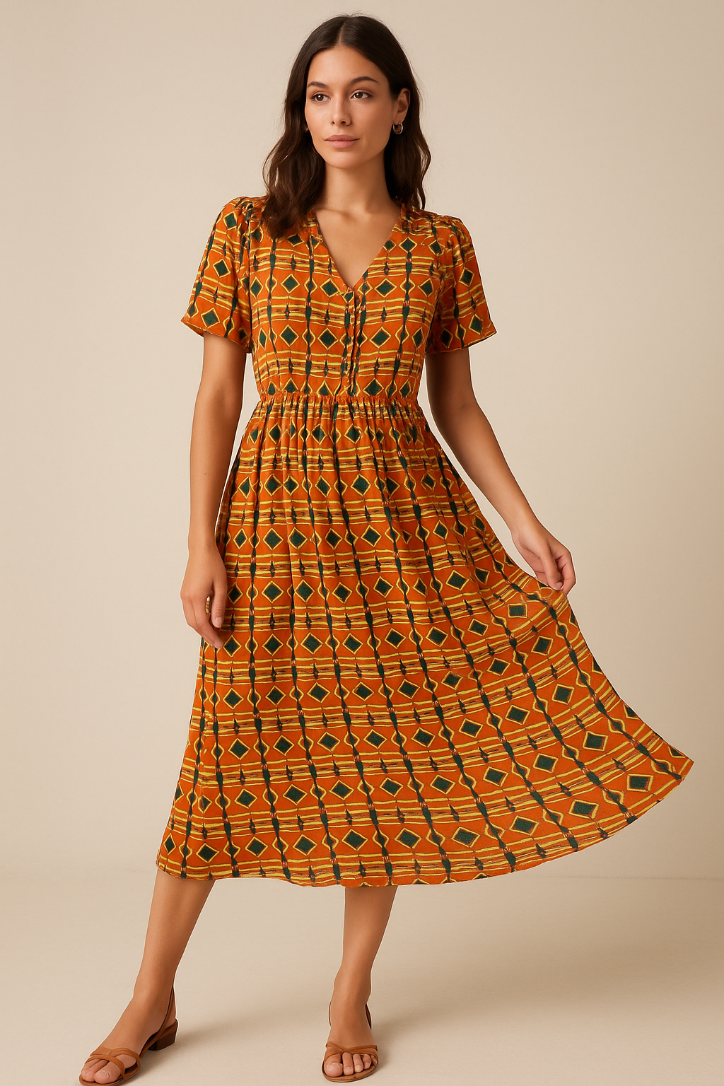 Orange Abstract Repeat Motif Digital Printed Fabric - Weightless