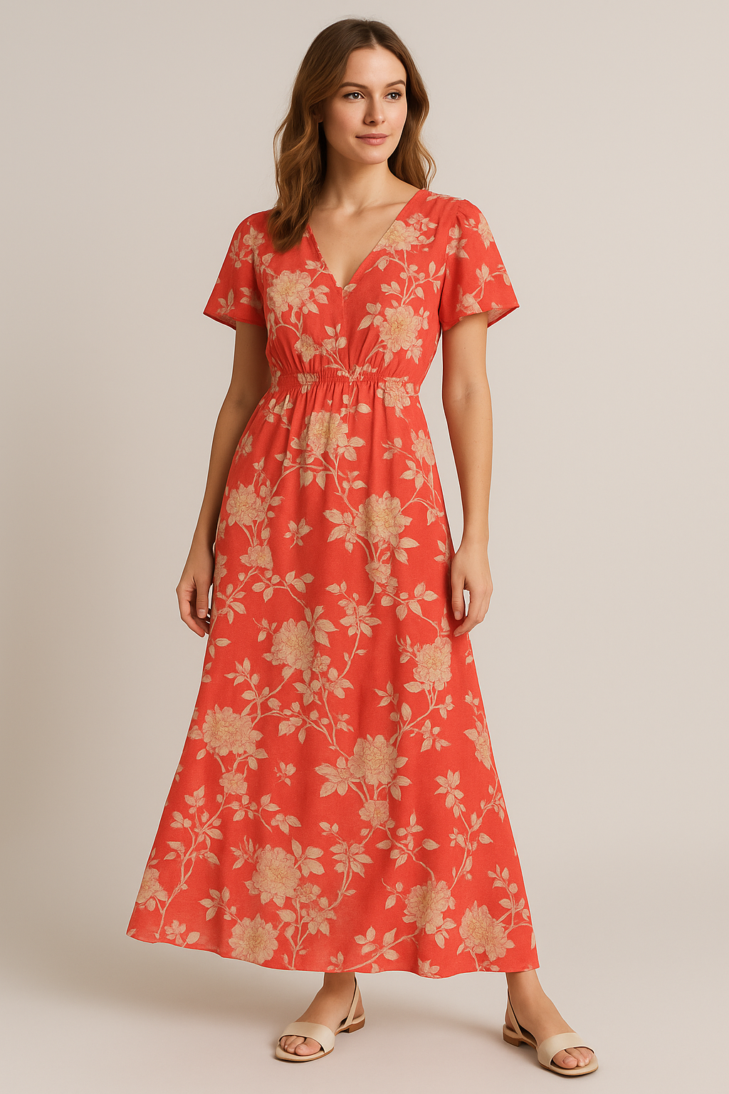 Flower Bunch On Dreamy Orange Digital Printed Fabric  - Weightless