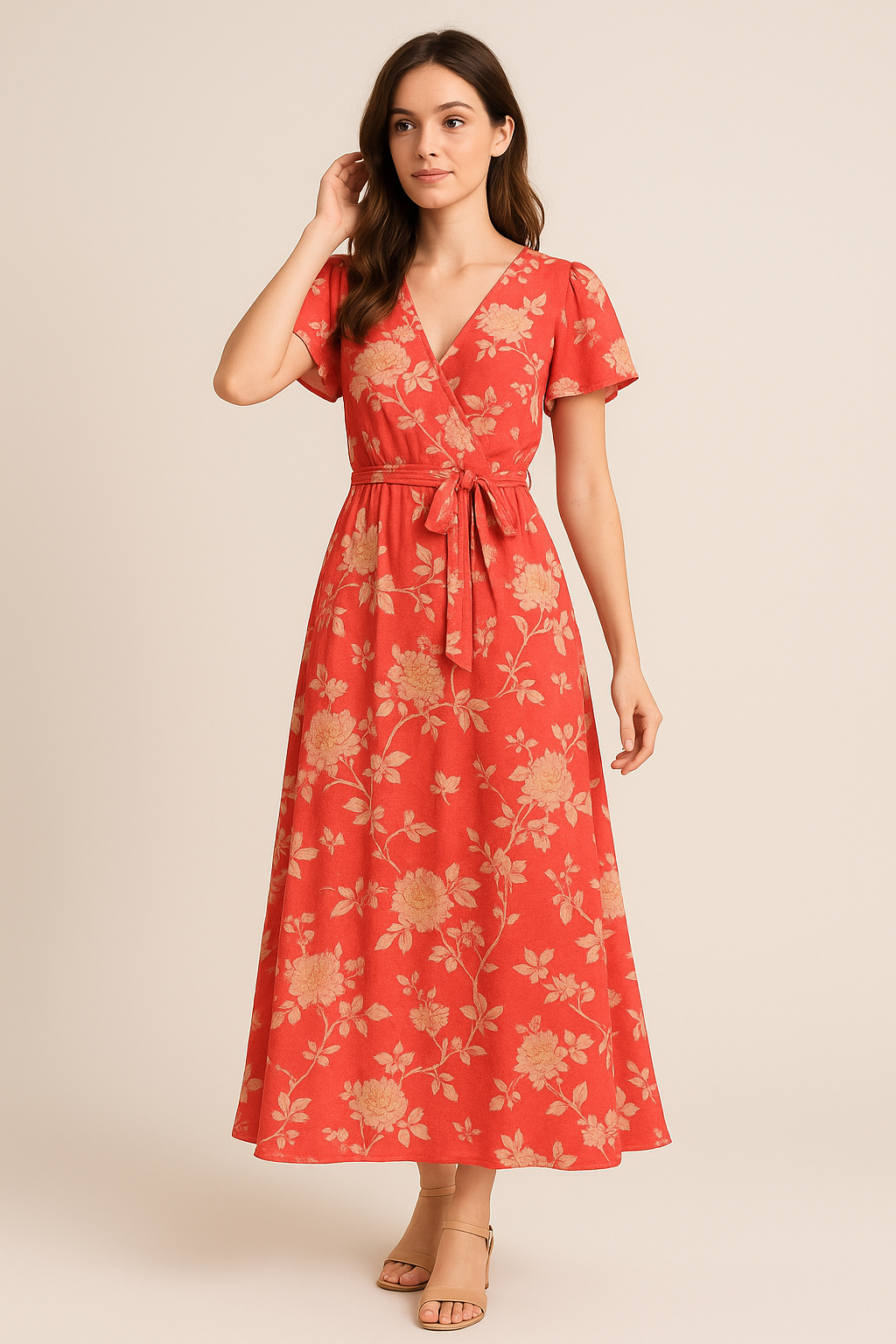 Flower Bunch On Dreamy Orange Digital Printed Fabric  - Weightless