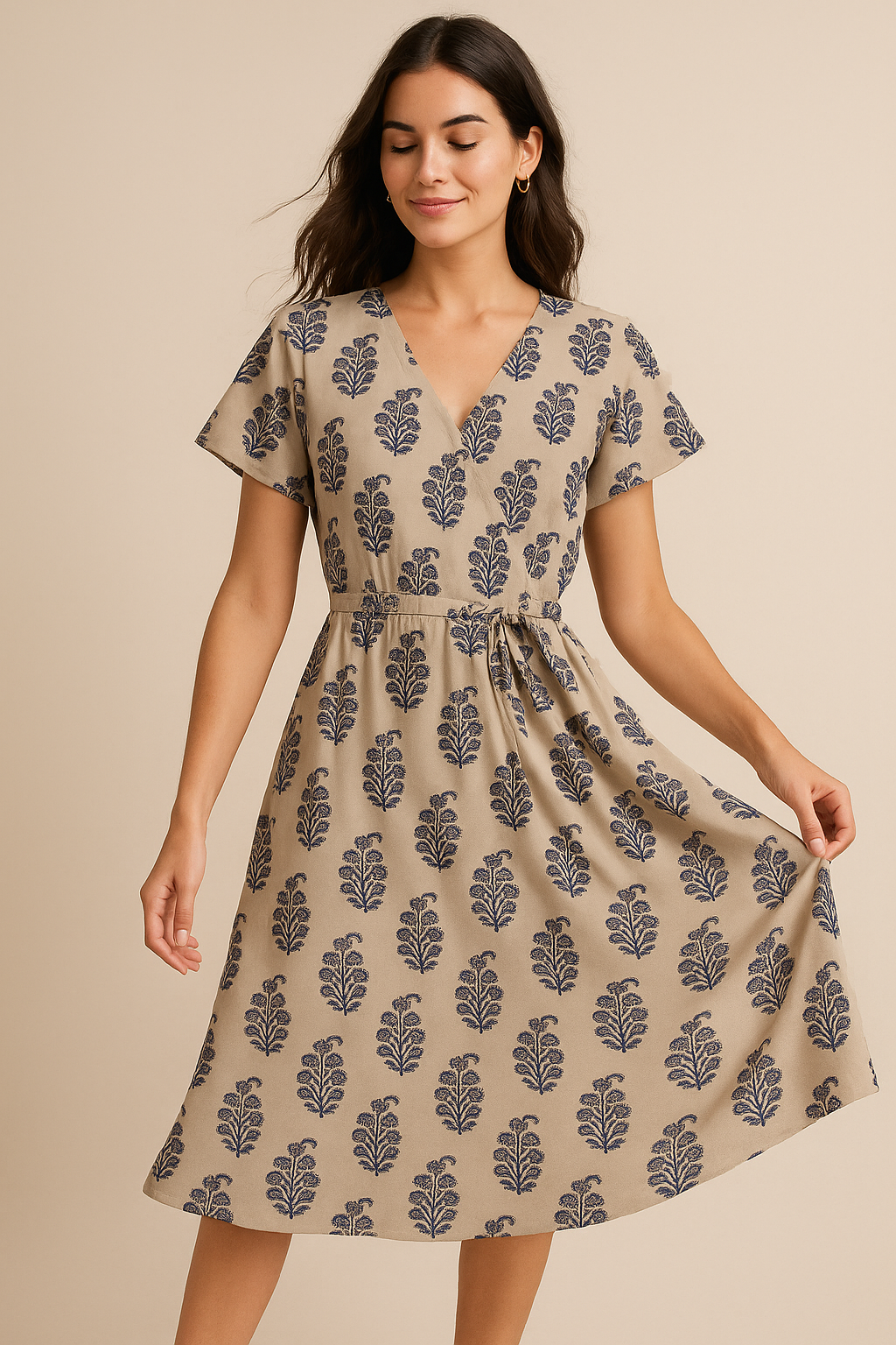 Block Print Motif Digital Printed Fabric - Weightless