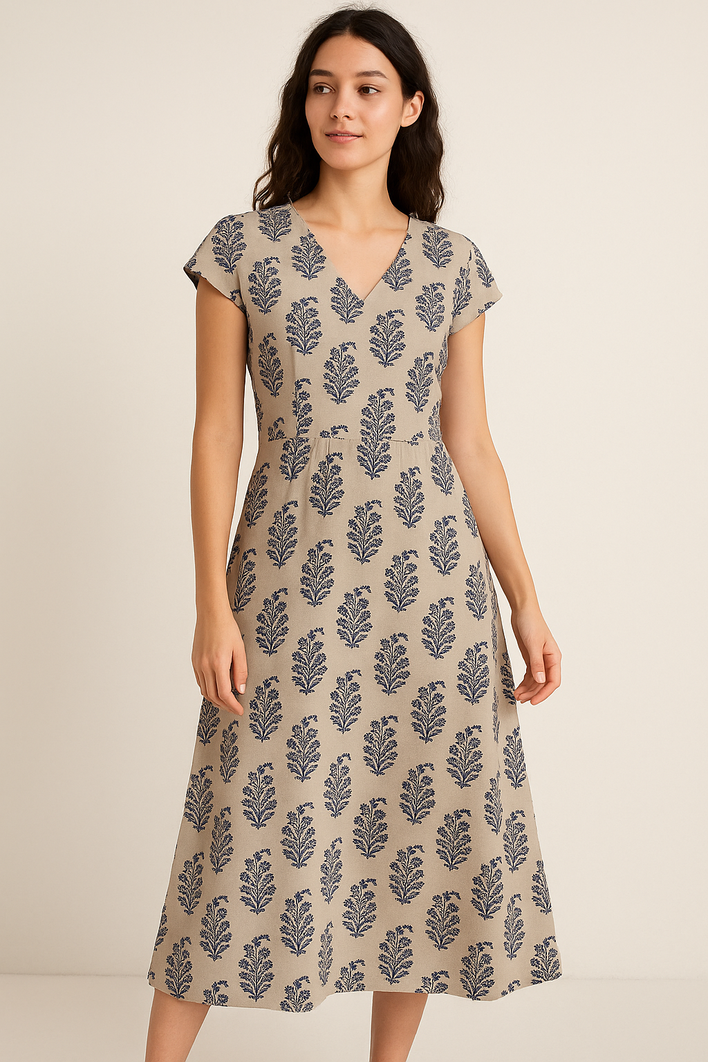 Block Print Motif Digital Printed Fabric - Weightless