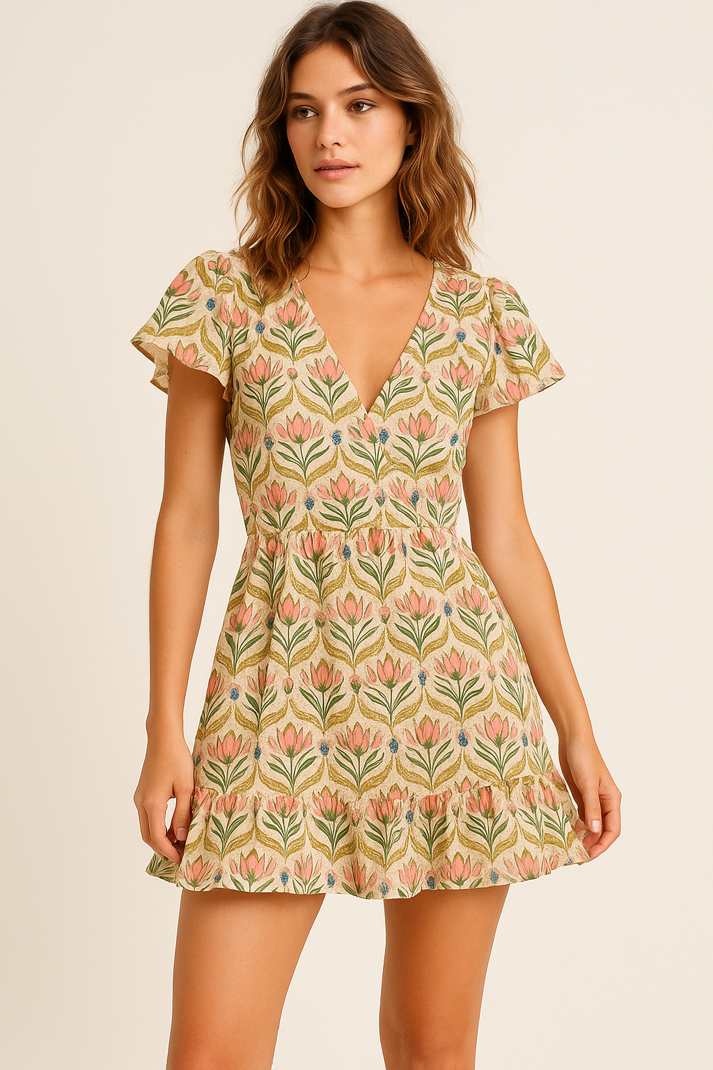 Green Leaves With Flower Digital Printed Fabric