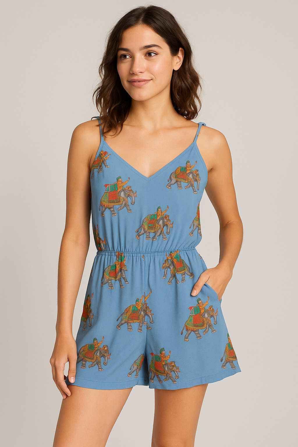 Traditional Elephant Motif Digital Printed Fabric - Pure Georgette