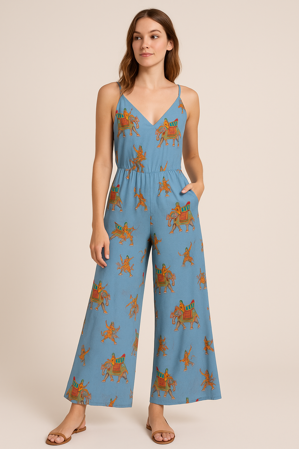 Traditional Elephant Motif Digital Printed Fabric - Pure Georgette