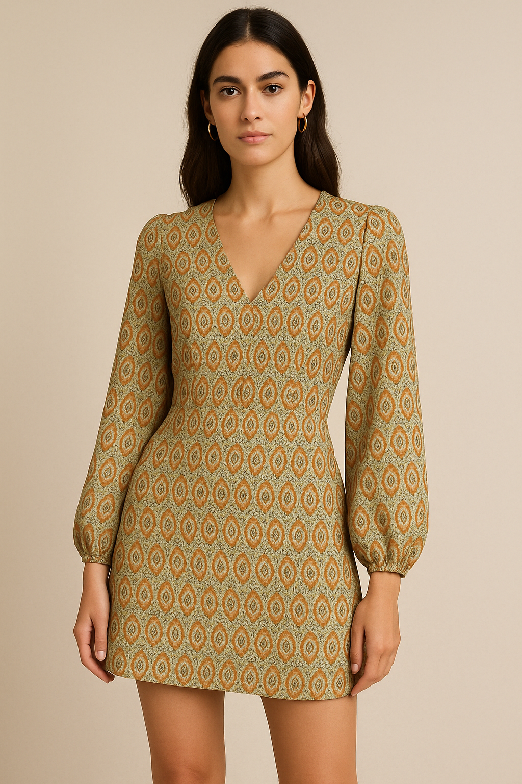 Juniper Green Geometric Pure Georgette Printed Fabric Material