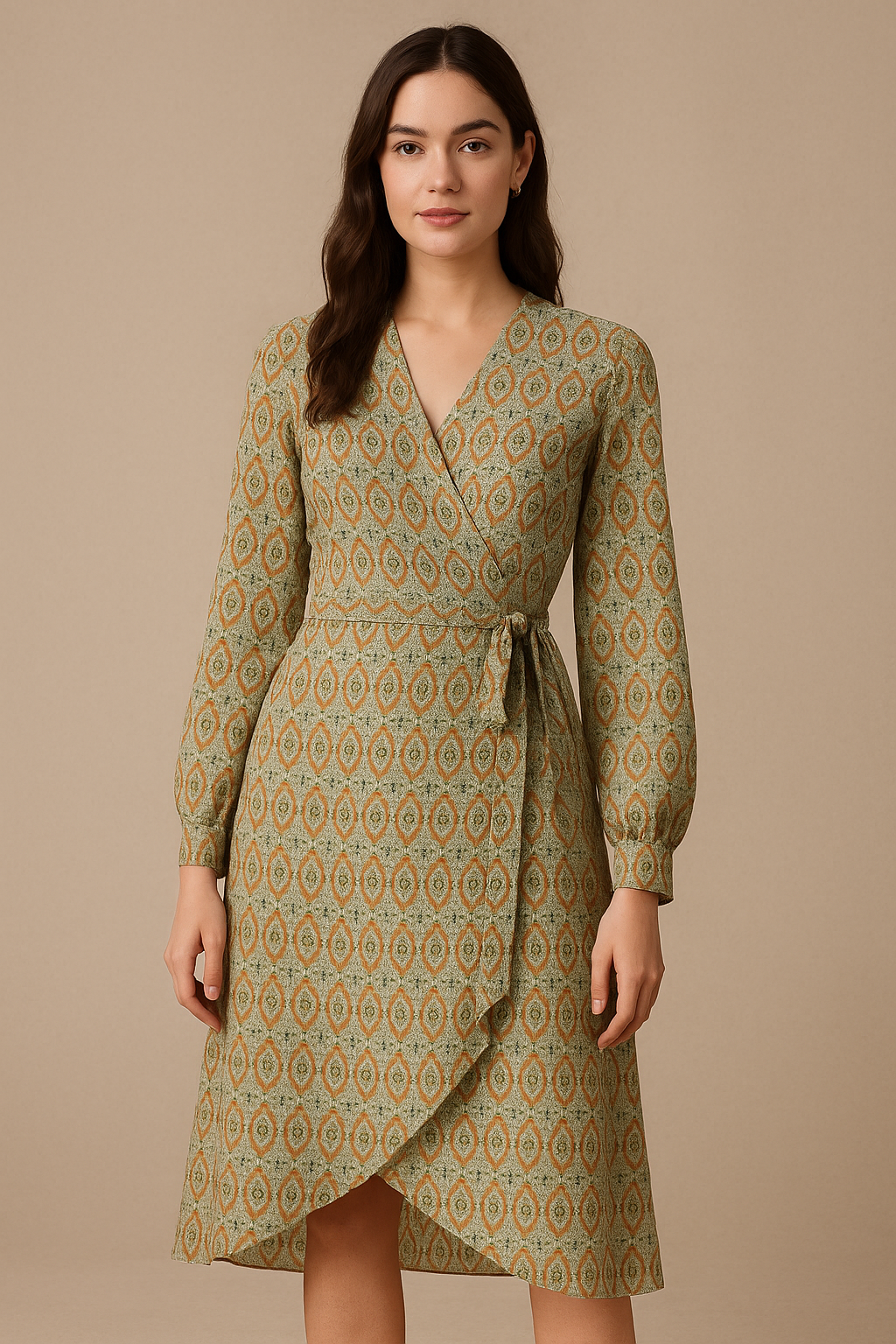 Juniper Green Geometric Pure Georgette Printed Fabric Material