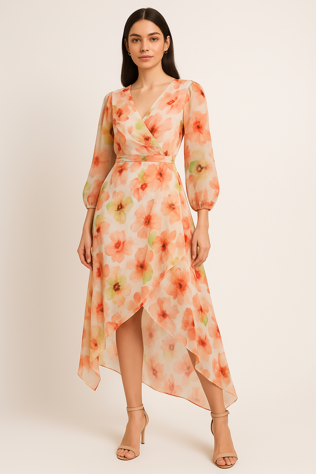 Cream Floral Pure Georgette Printed Fabric