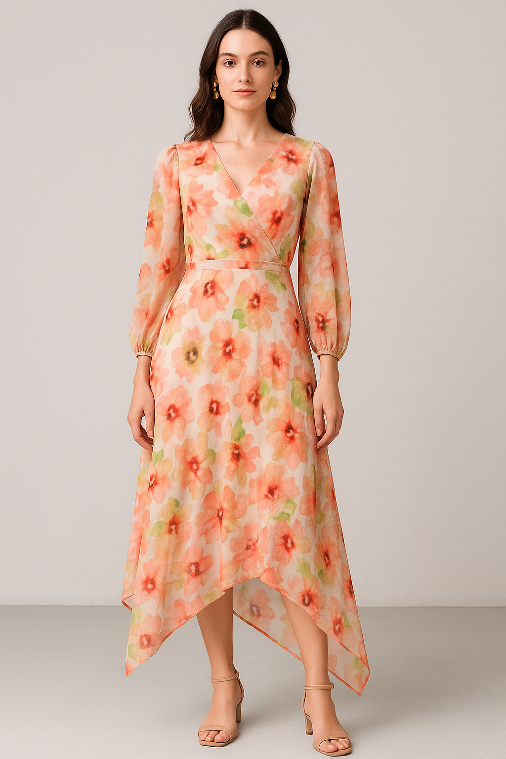 Cream Floral Pure Georgette Printed Fabric