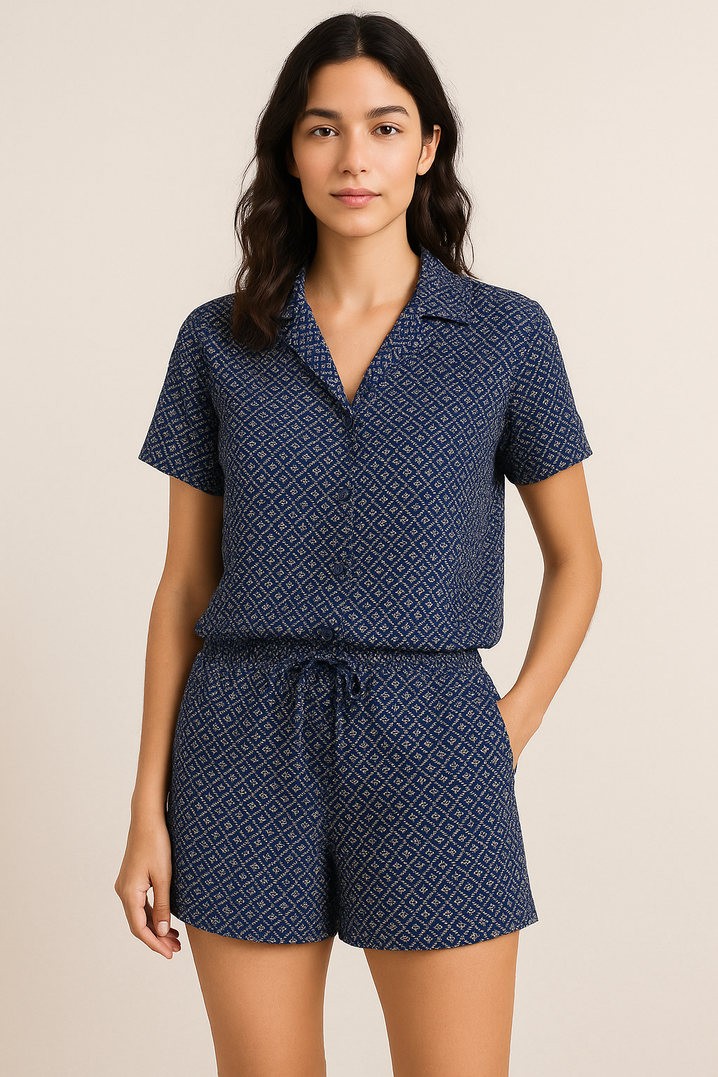 Attractive Tiny Blue Star Ogee Digital Printed Fabric - Pure Georgette