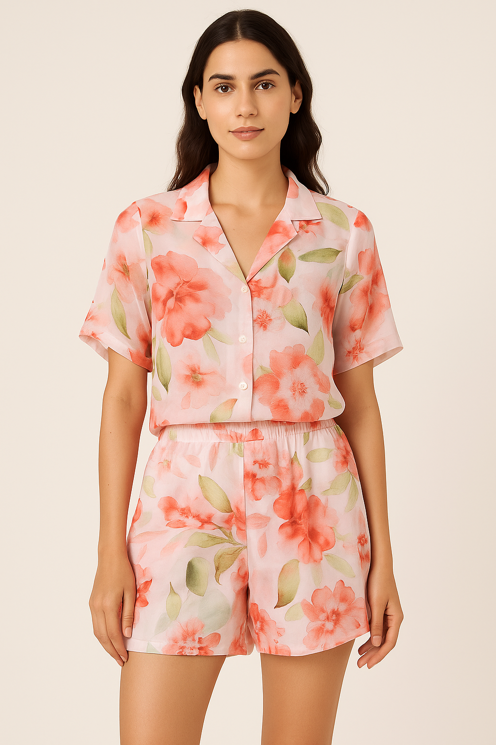 Red Flower Repeat Digital Printed Fabric - Pure Georgette