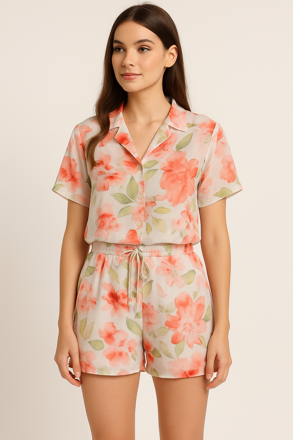 Red Flower Repeat Digital Printed Fabric - Pure Georgette