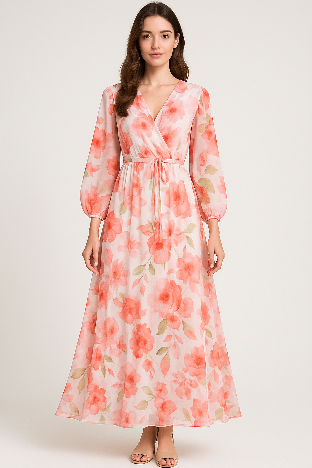 Red Flower Repeat Digital Printed Fabric - Pure Georgette