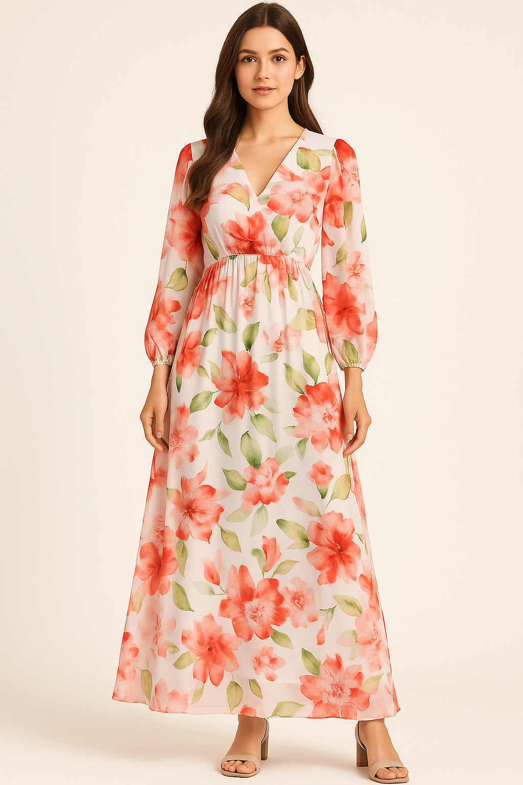 Red Flower Repeat Digital Printed Fabric - Pure Georgette