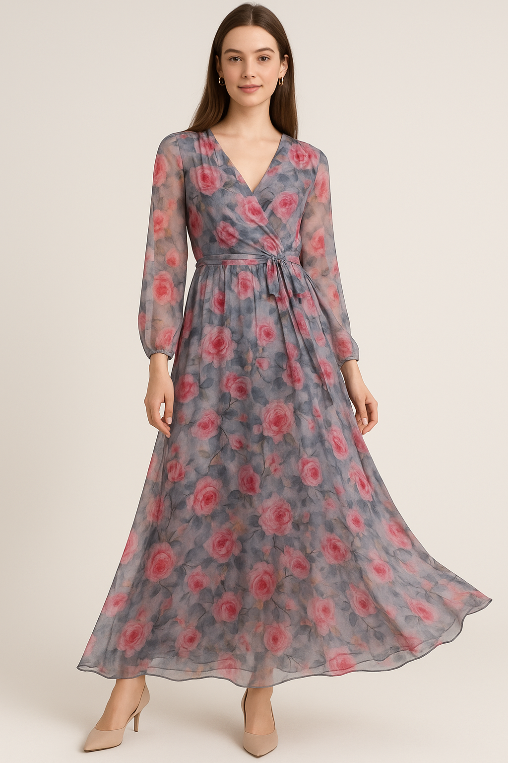 Pink And Peach Rose Allover Digital Printed Fabric - Pure Georgette