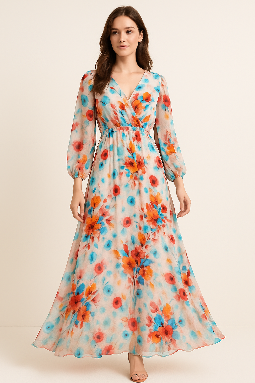 Rainbow Colourful Tulip Roses Digital Printed Fabric - Pure Georgette