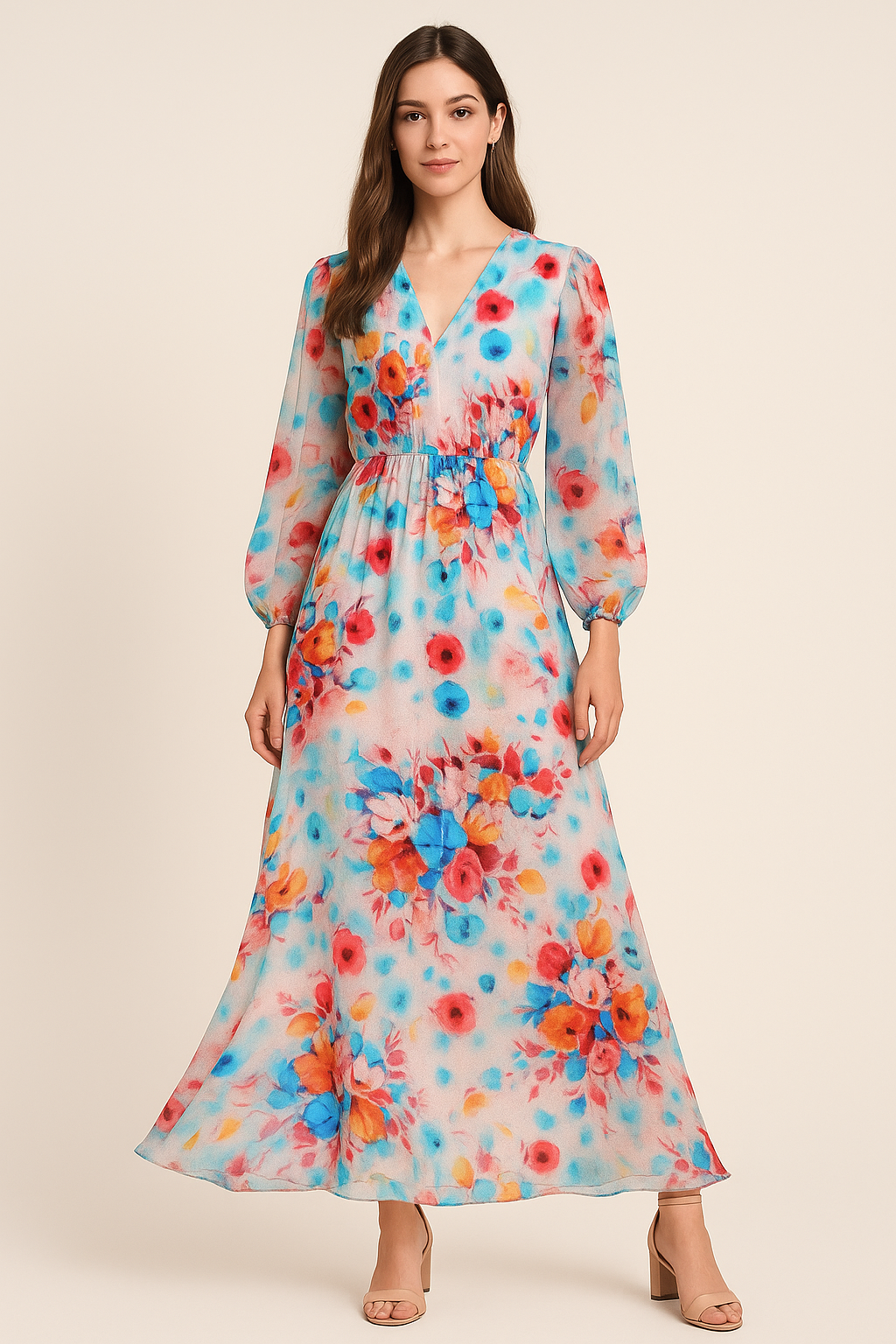 Rainbow Colourful Tulip Roses Digital Printed Fabric - Pure Georgette