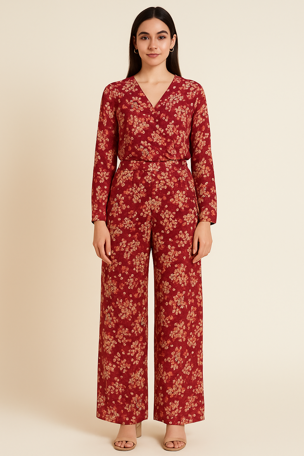 Most Attractive Red And Golden Ninebark Leaves Digital Printed Fabric - Pure Georgette