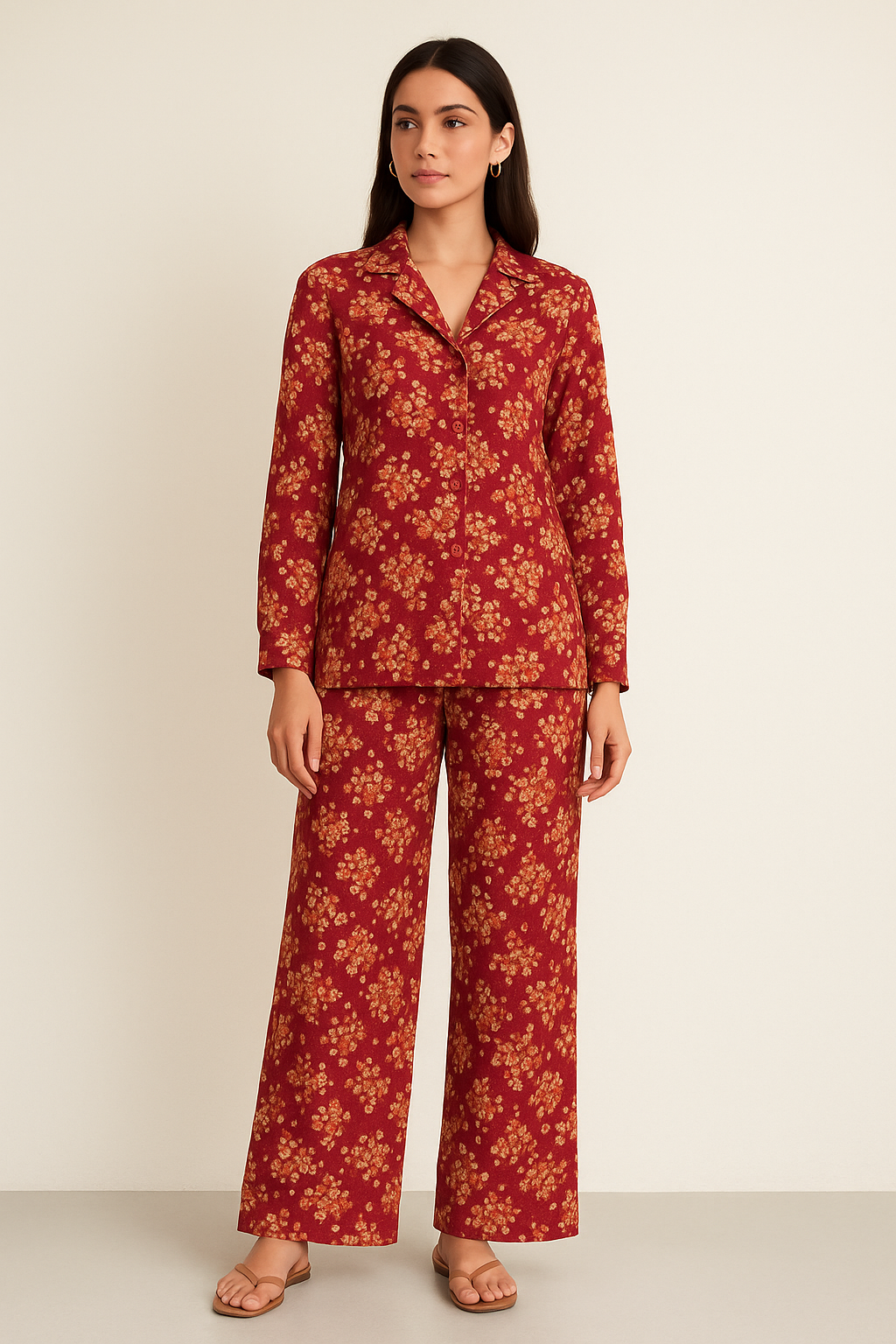 Most Attractive Red And Golden Ninebark Leaves Digital Printed Fabric - Pure Georgette