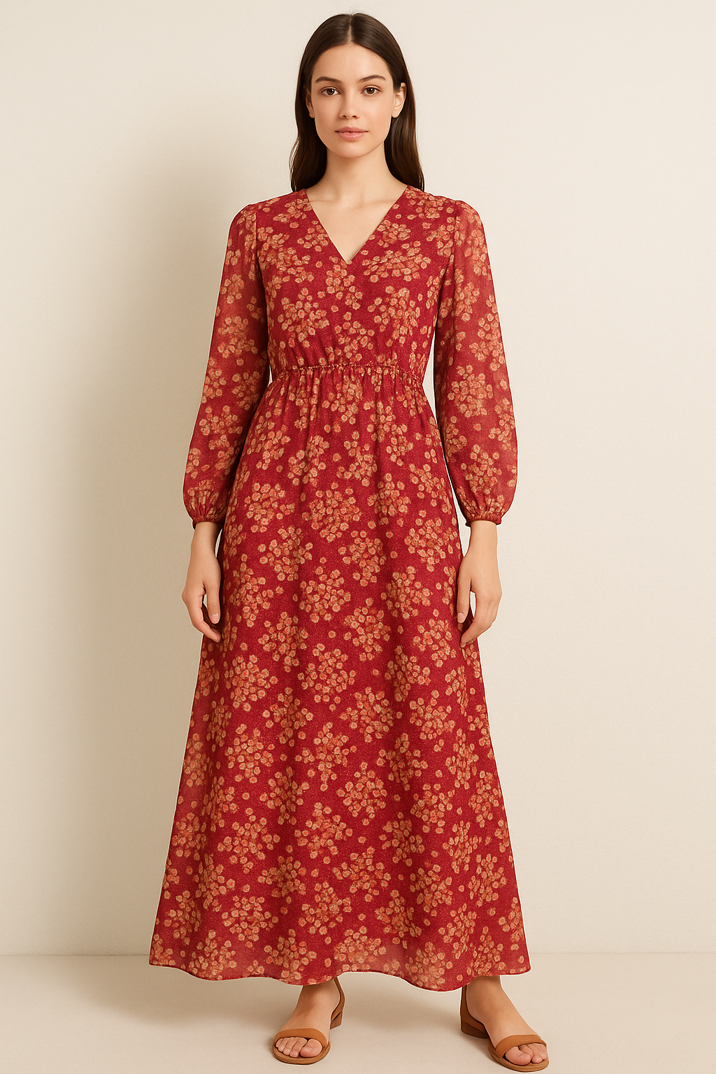 Most Attractive Red And Golden Ninebark Leaves Digital Printed Fabric - Pure Georgette