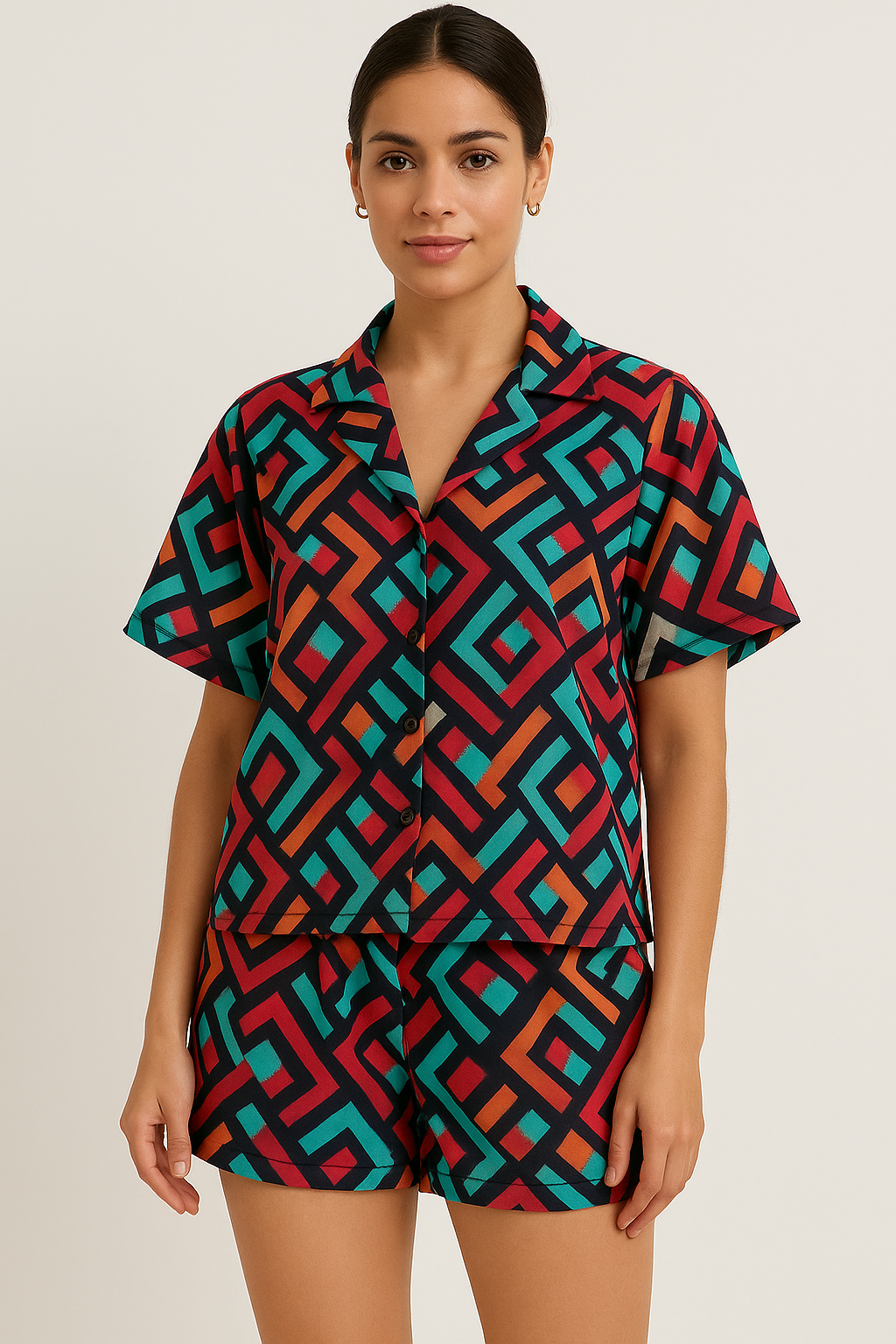 Multicolour Puzzle Rainbow Greek Key Digital Printed Fabric - Pure Georgette