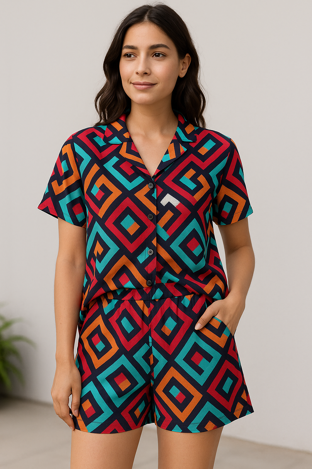 Multicolour Puzzle Rainbow Greek Key Digital Printed Fabric - Pure Georgette