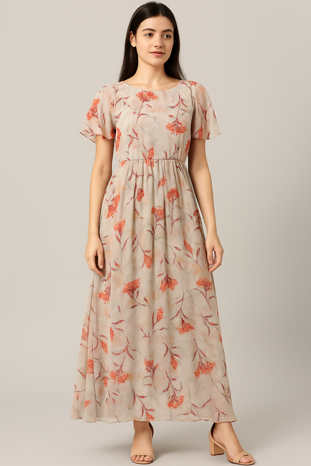 Beautiful Botanical Ixora Flower Digital Printed Fabric - Pure Georgette