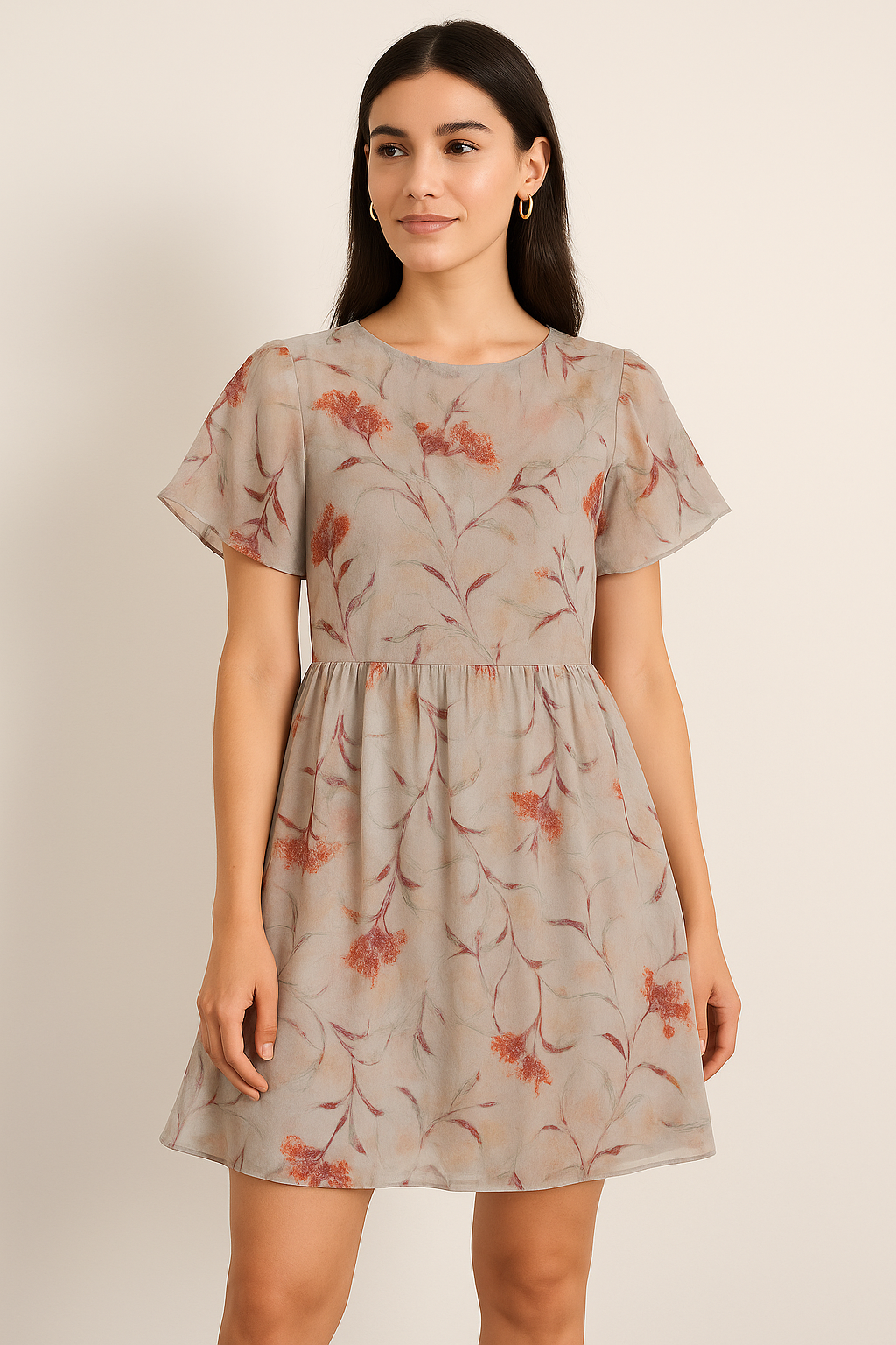 Beautiful Botanical Ixora Flower Digital Printed Fabric - Pure Georgette