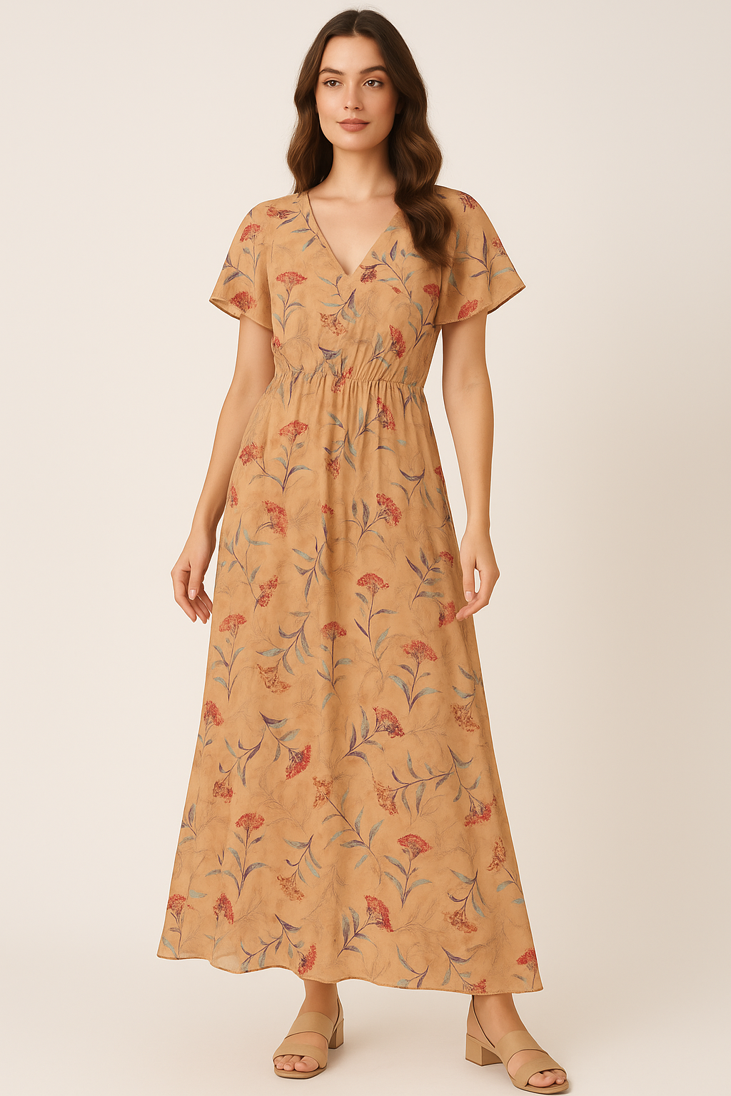 Botanical Red And Orange Floral Flower Digital Printed Fabric - Pure Georgette