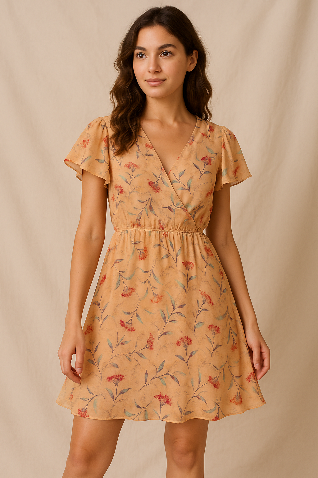 Botanical Red And Orange Floral Flower Digital Printed Fabric - Pure Georgette