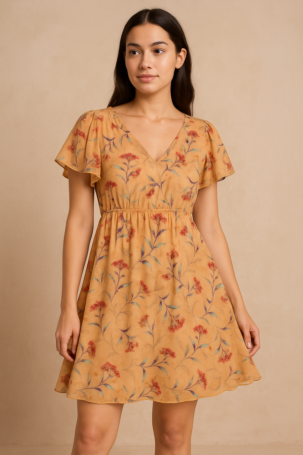 Botanical Red And Orange Floral Flower Digital Printed Fabric - Pure Georgette