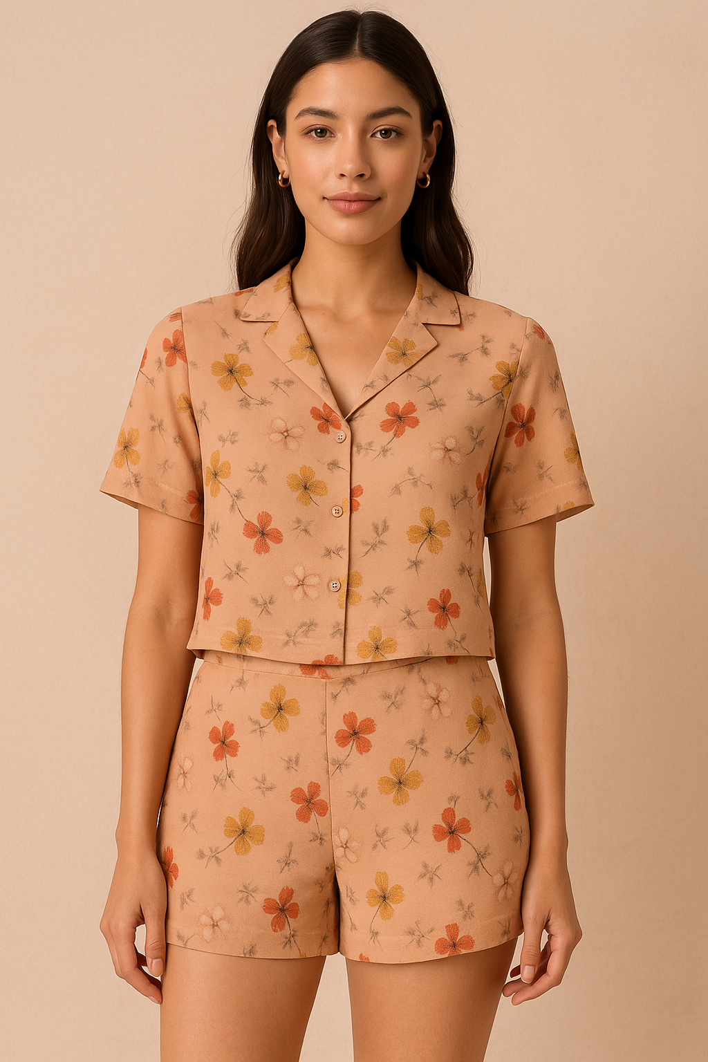 Repeat Red And Golden Periwinkle Digital Printed Fabric - Pure Georgette