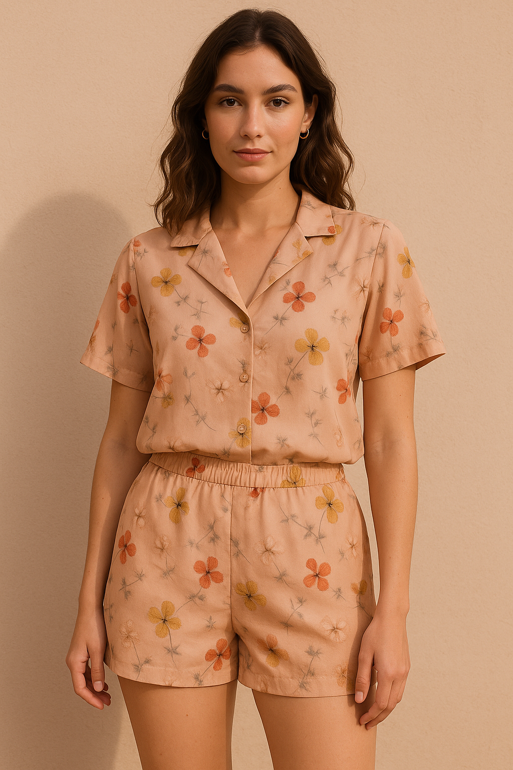 Repeat Red And Golden Periwinkle Digital Printed Fabric - Pure Georgette