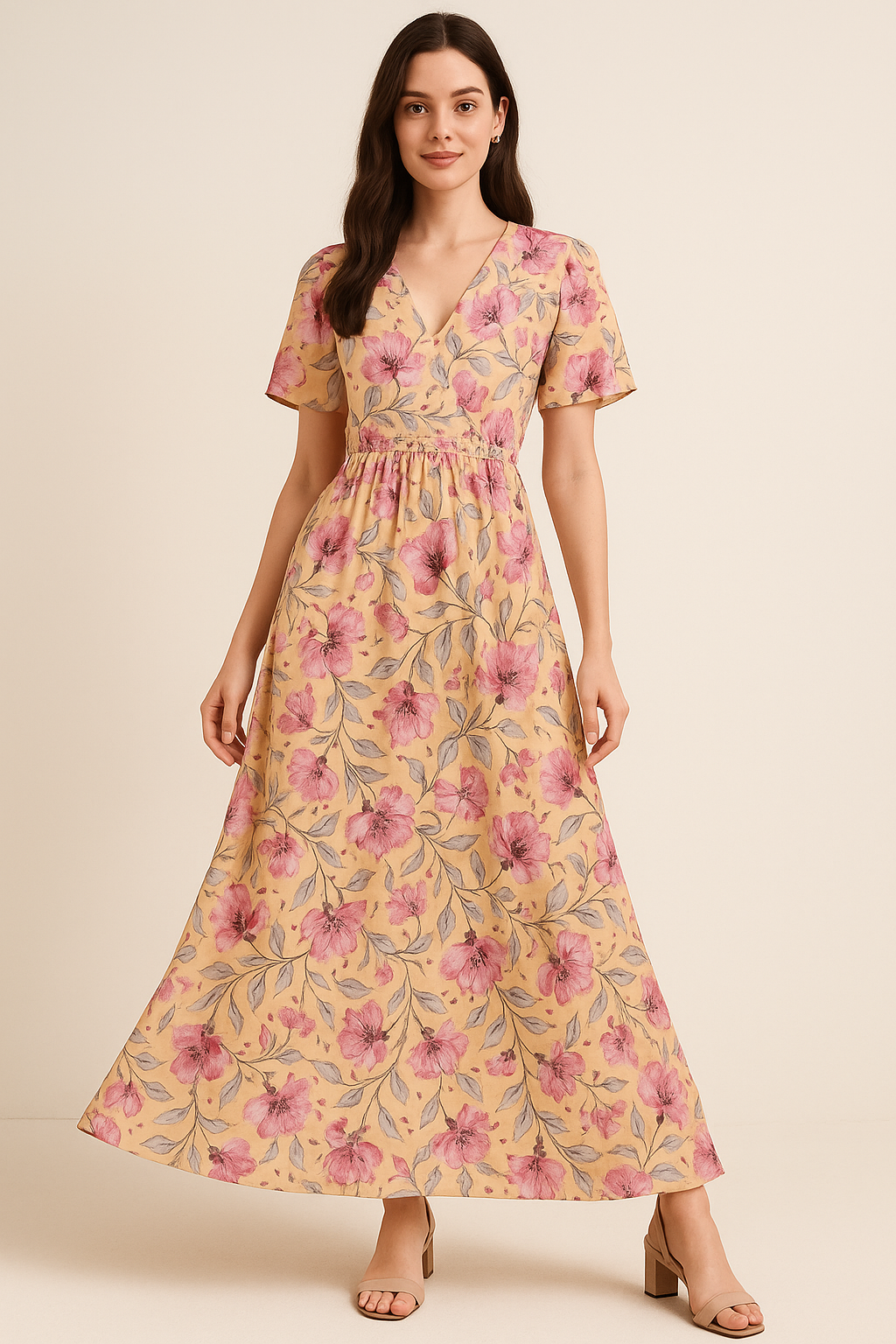 Modern Paint Of Leaves With Flower Digital Printed Fabric - Pure Georgette