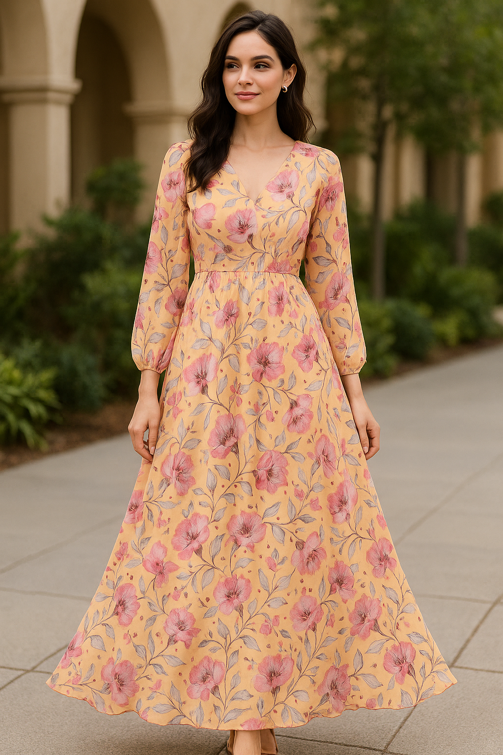 Modern Paint Of Leaves With Flower Digital Printed Fabric - Pure Georgette