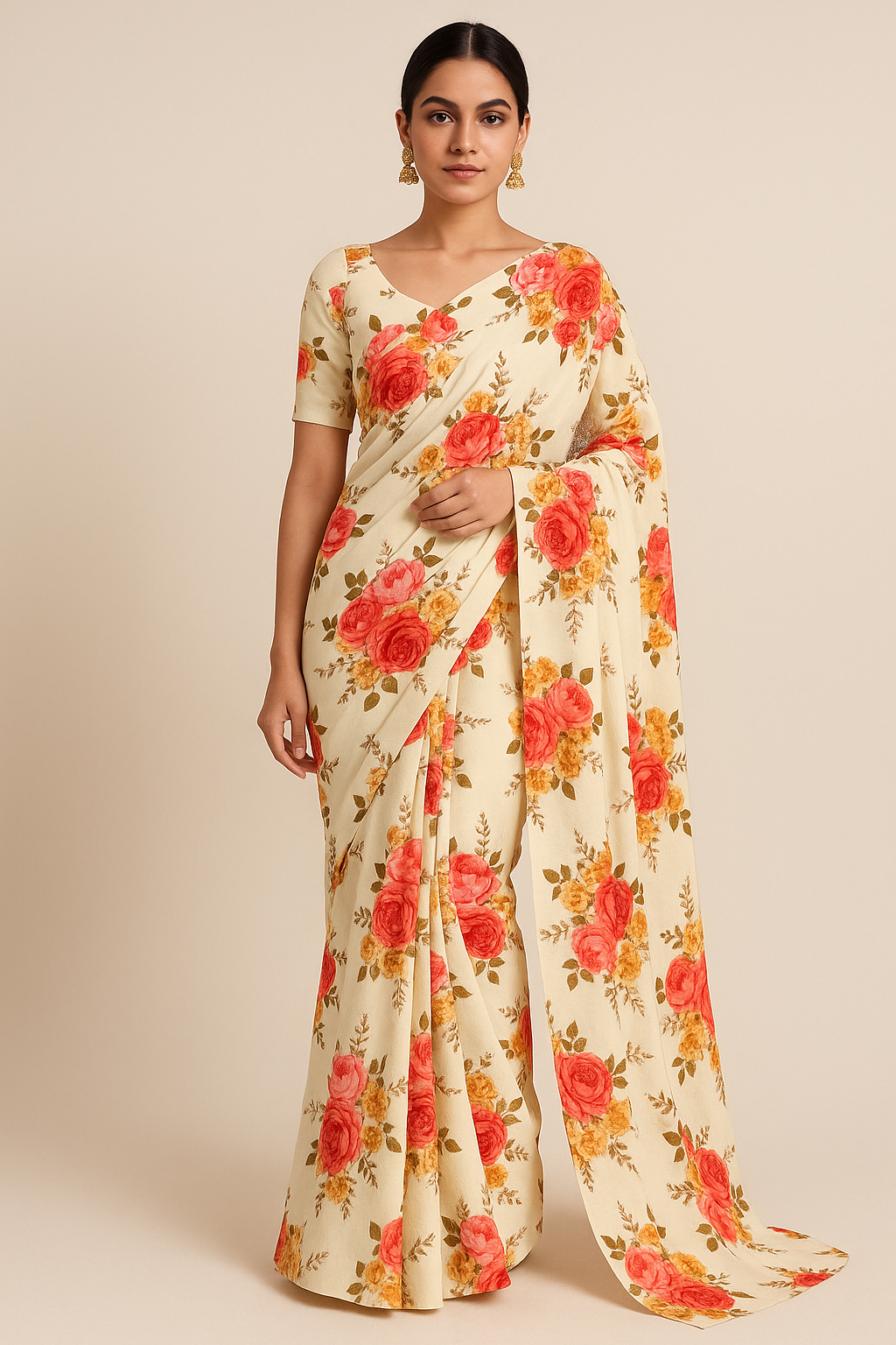 Decorative Multi Colour Flower Digital Printed Fabric - Pure Georgette