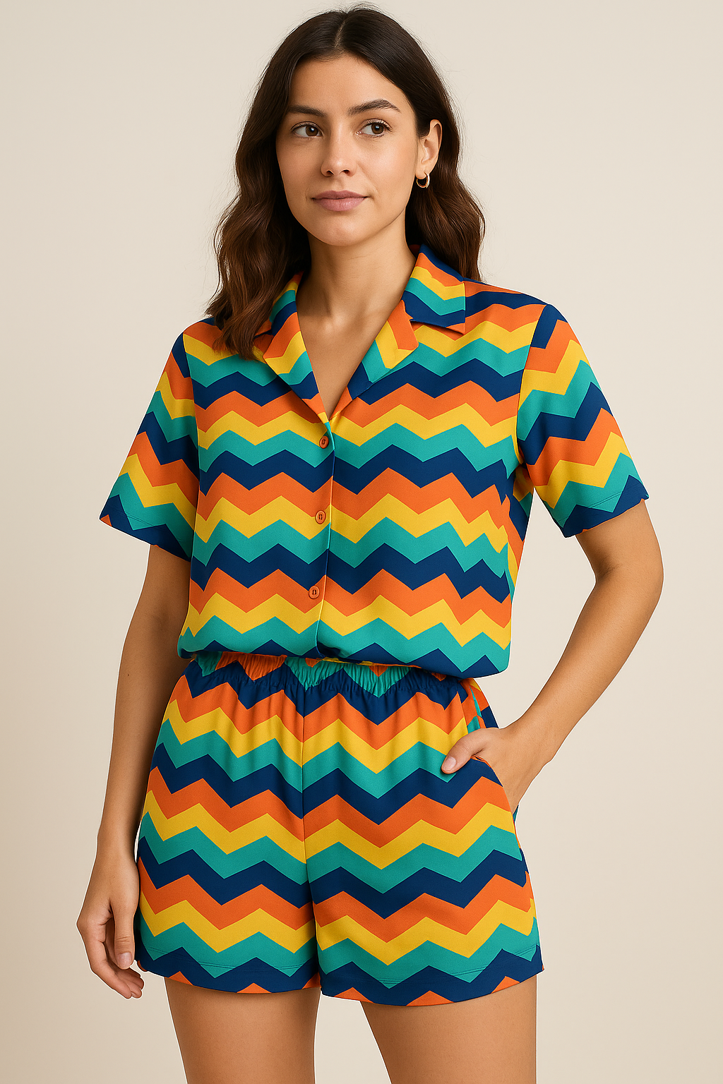 Rainbow Colour Strips Zigzag Digital Printed Fabric - Pure Georgette