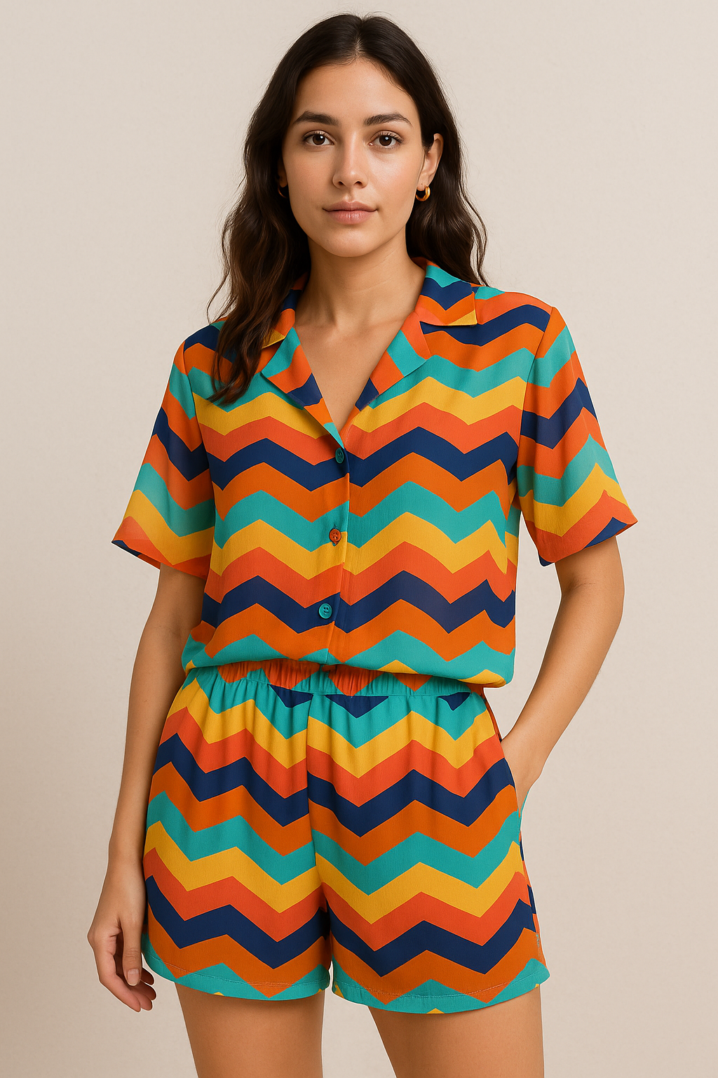 Rainbow Colour Strips Zigzag Digital Printed Fabric - Pure Georgette