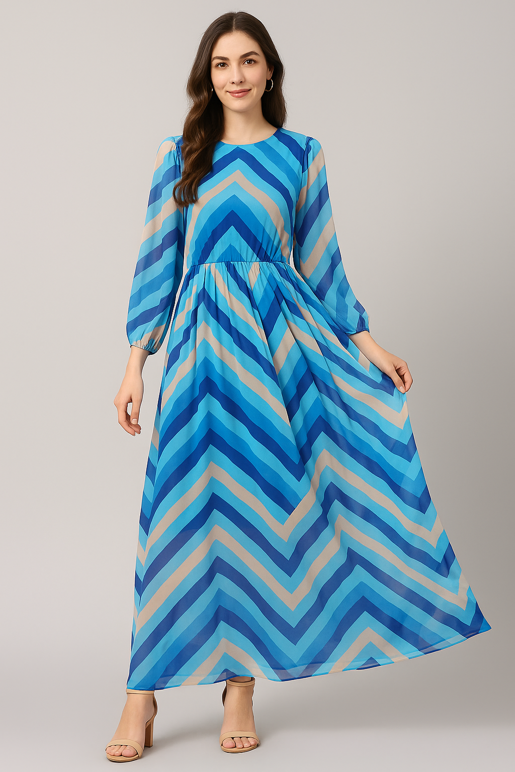 Beautiful Zigzag Strips Digital Printed Fabric - Pure Georgette