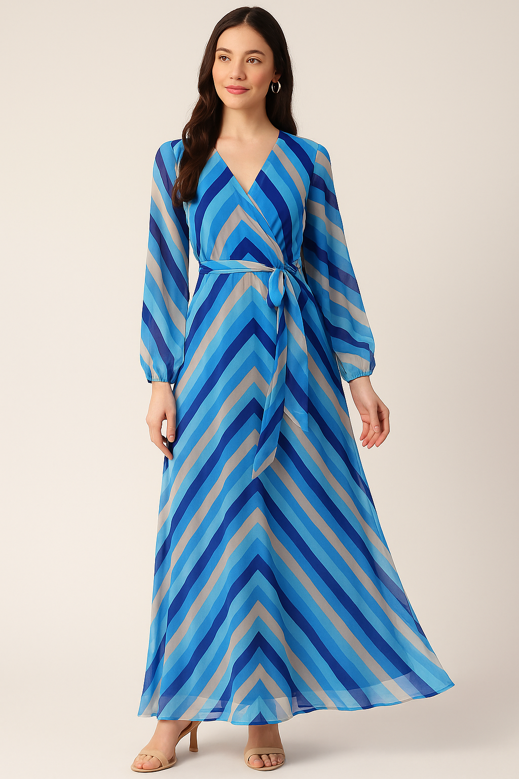 Beautiful Zigzag Strips Digital Printed Fabric - Pure Georgette