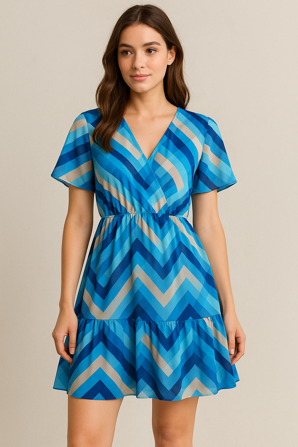 Beautiful Zigzag Strips Digital Printed Fabric - Pure Georgette