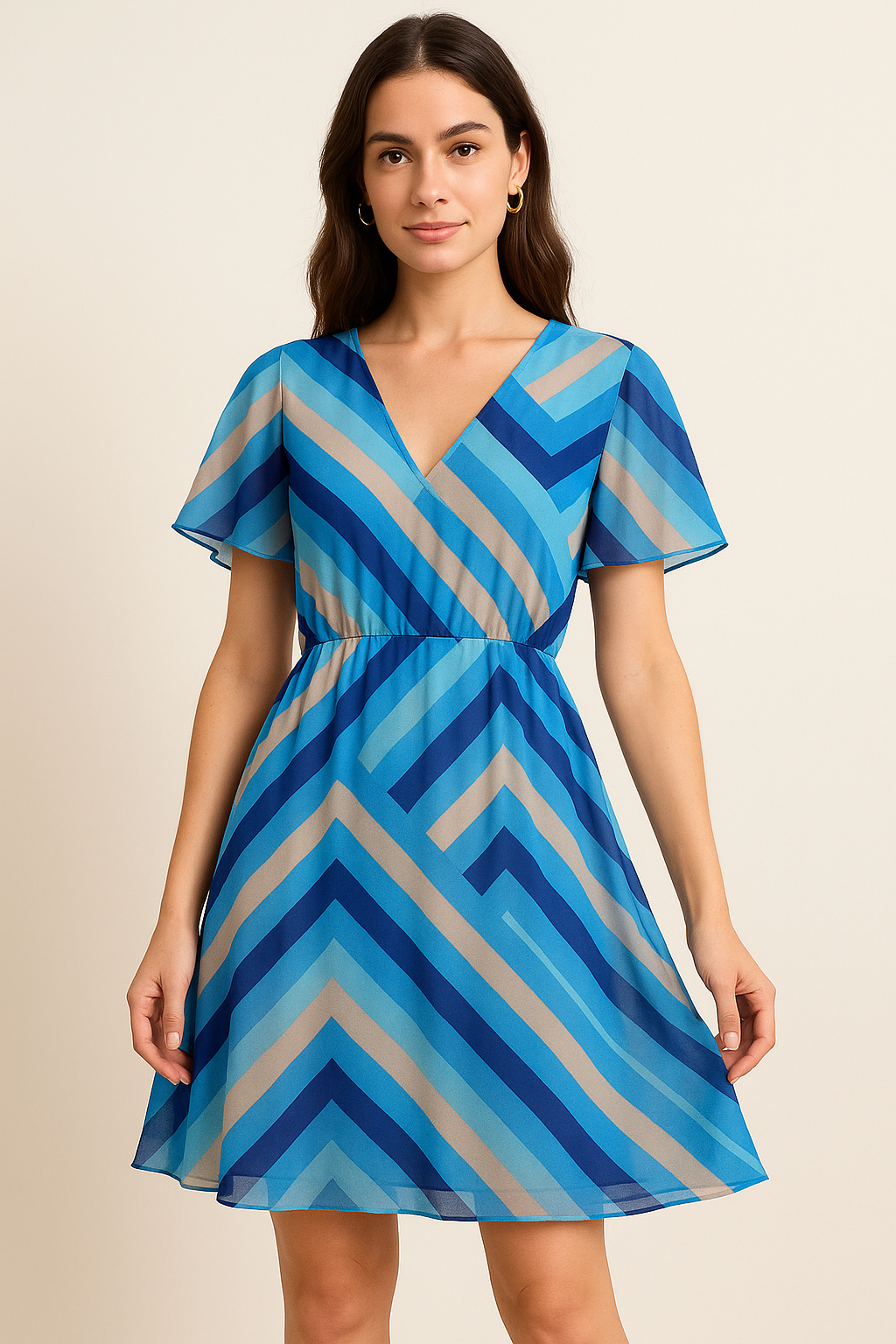 Beautiful Zigzag Strips Digital Printed Fabric - Pure Georgette