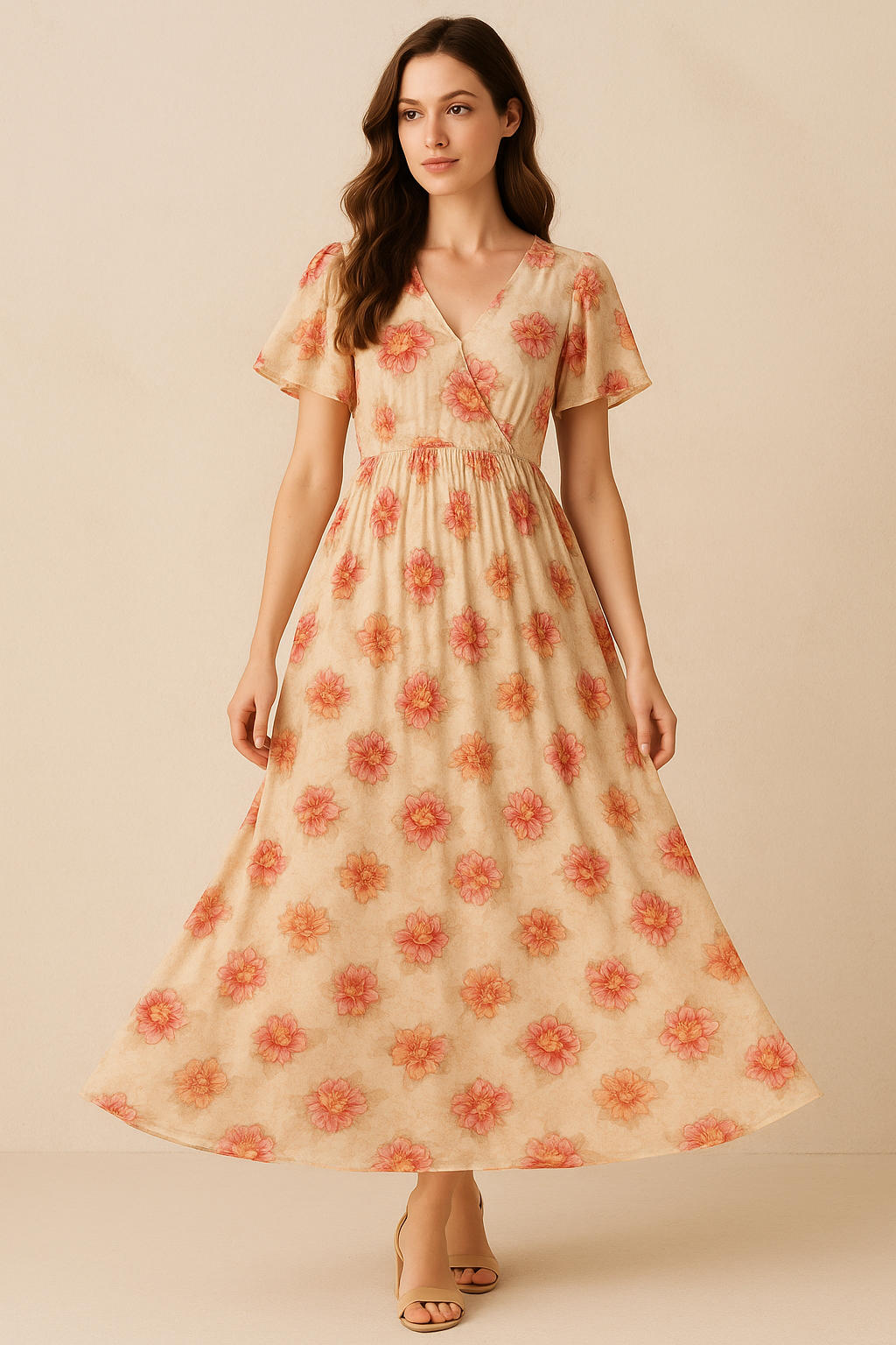 Beautiful Red With Light Floral Flower Digital Printed Fabric - Pure Georgette