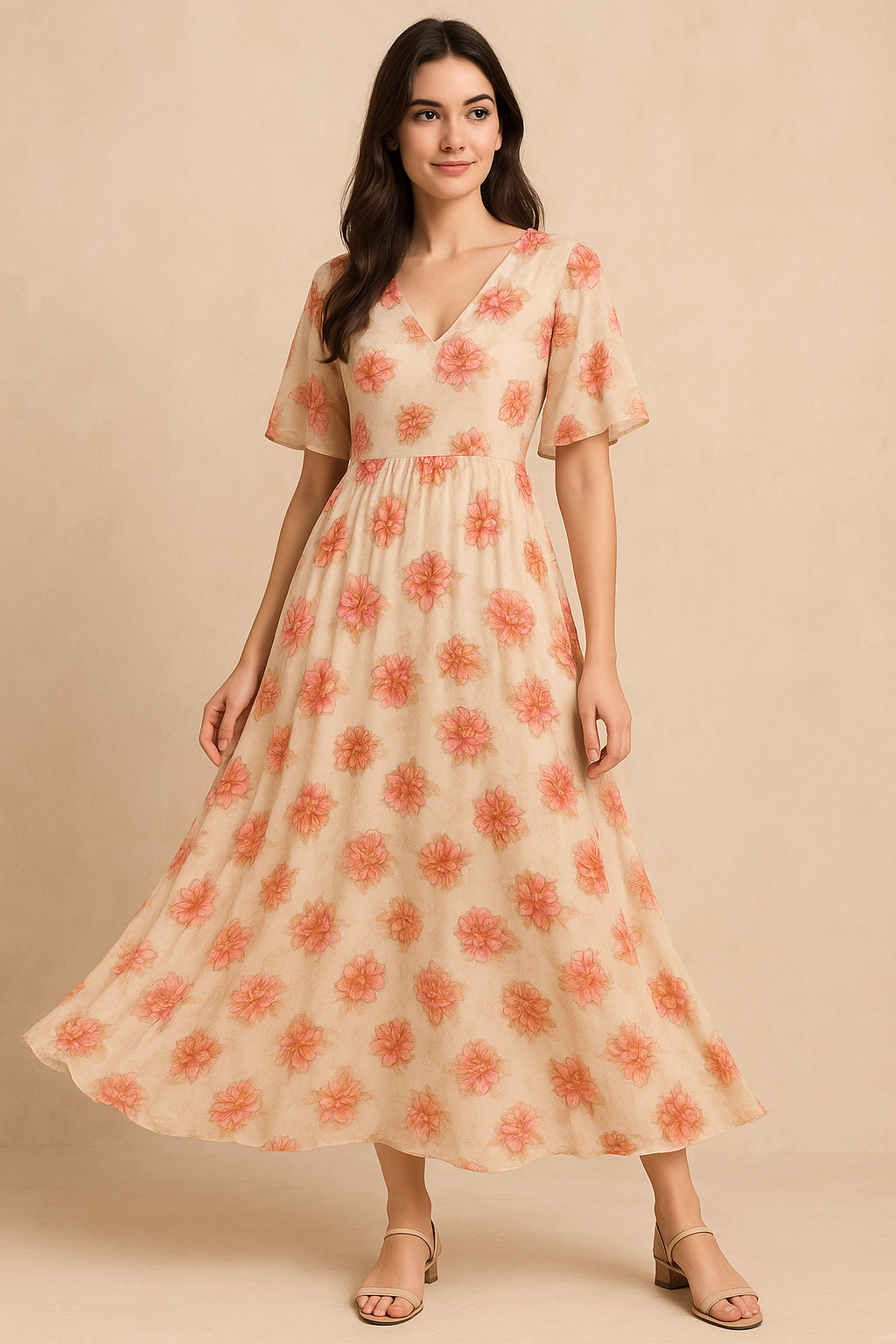 Beautiful Red With Light Floral Flower Digital Printed Fabric - Pure Georgette