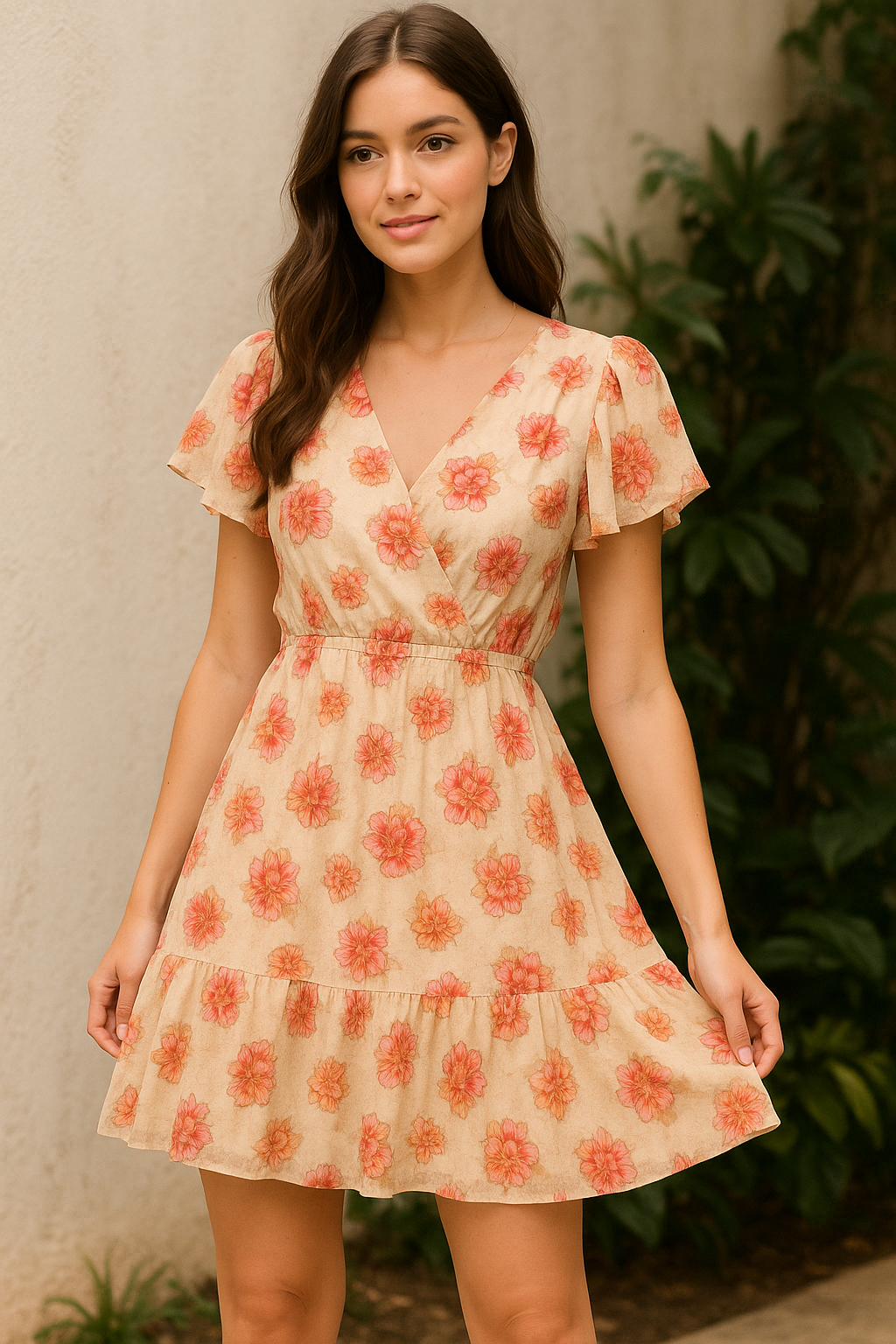 Beautiful Red With Light Floral Flower Digital Printed Fabric - Pure Georgette