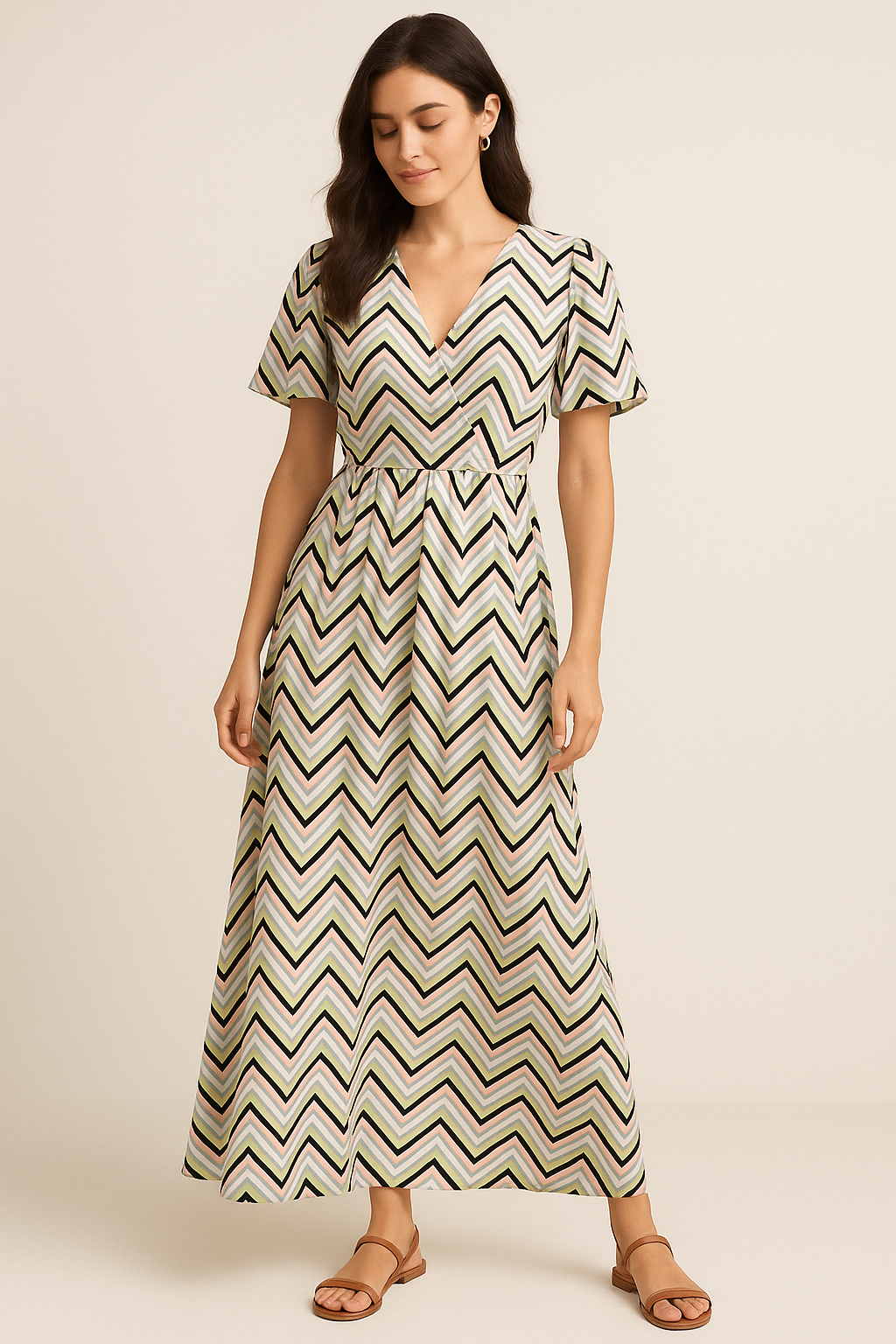 Trending Multicolor Zigzag Digital Printed Fabric - Pure Georgette