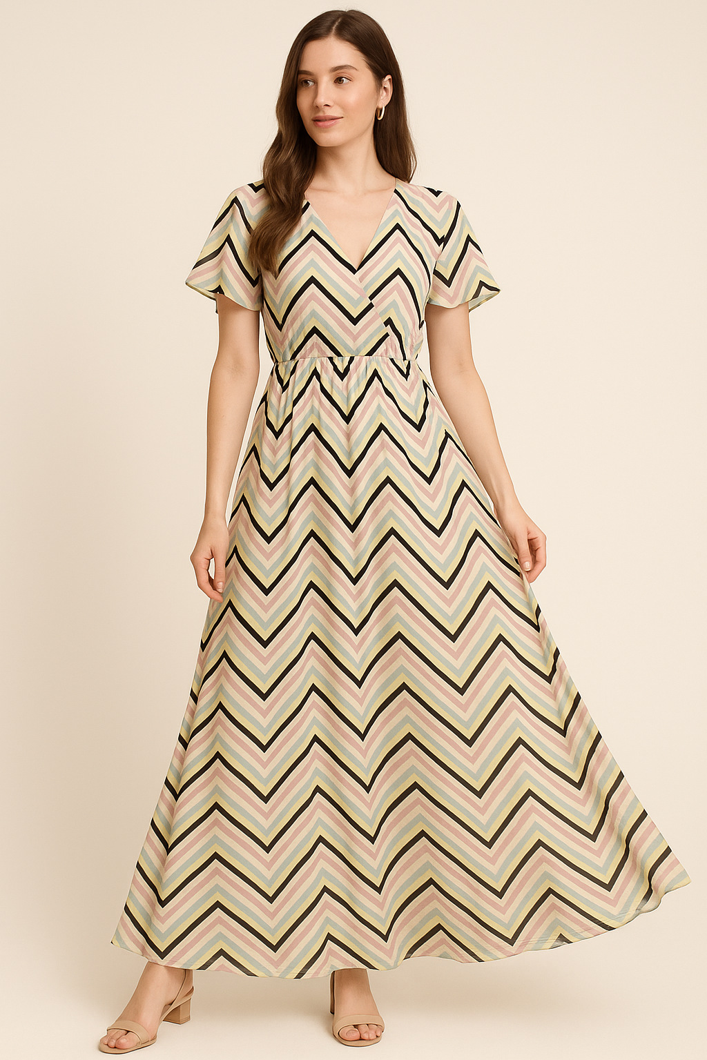 Trending Multicolor Zigzag Digital Printed Fabric - Pure Georgette