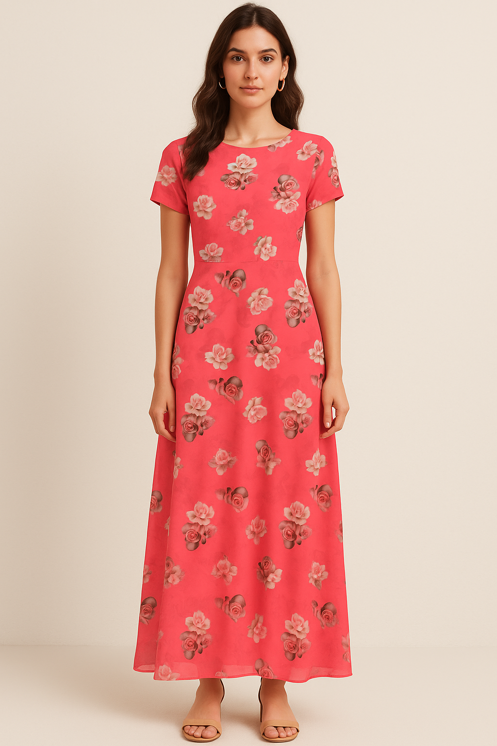 Pinkish Background With Valvet Roses Digital Printed Fabric - Pure Georgette